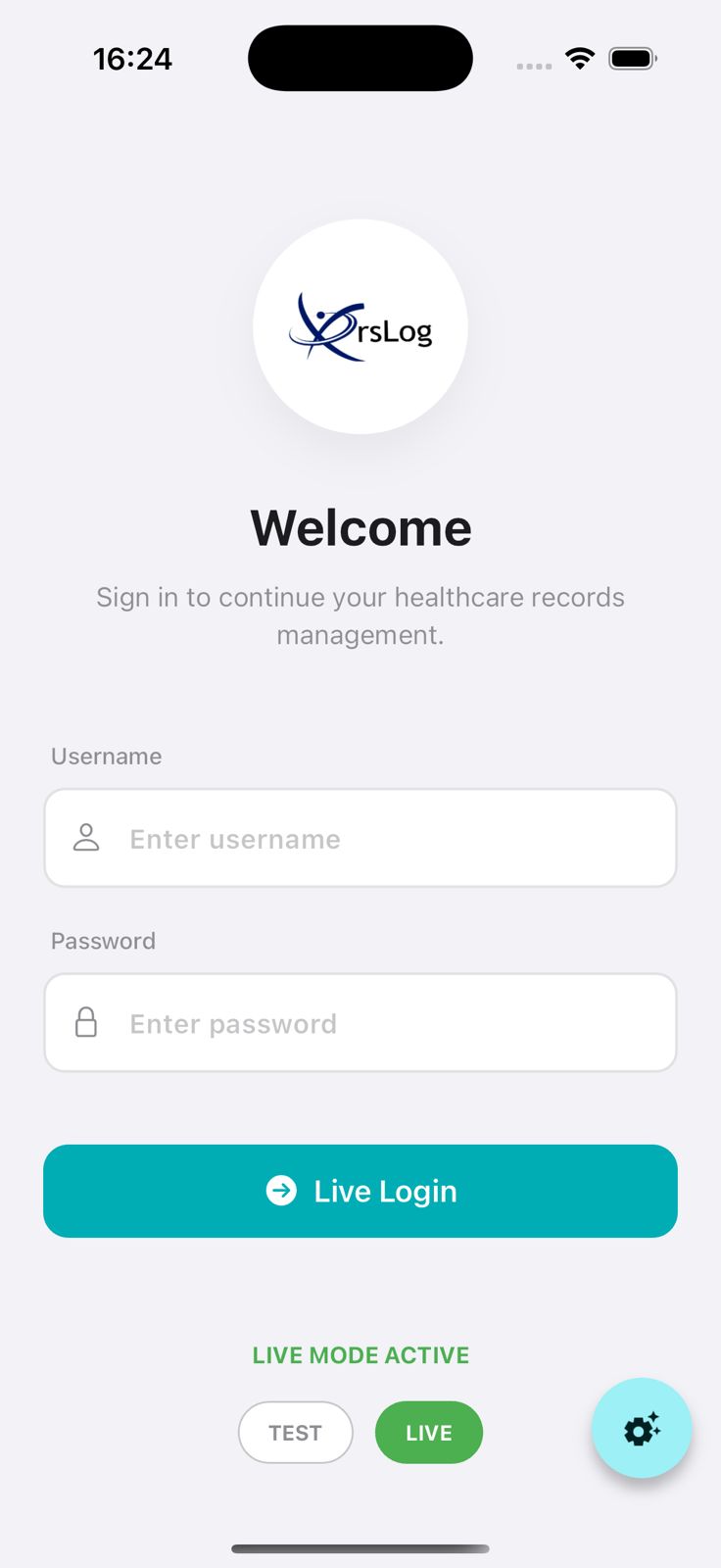 rsLog iOS login screen
