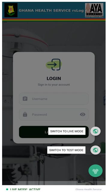 rsLog mobile login screen