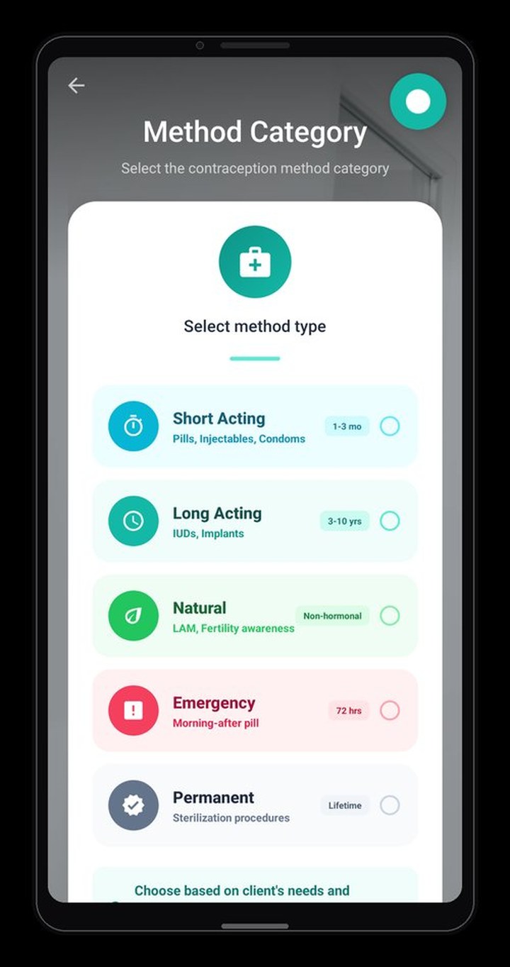 Method category selection